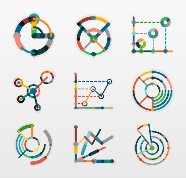 Thin line chart logo set. Graph icons modern colorful flat style - Vector, Image