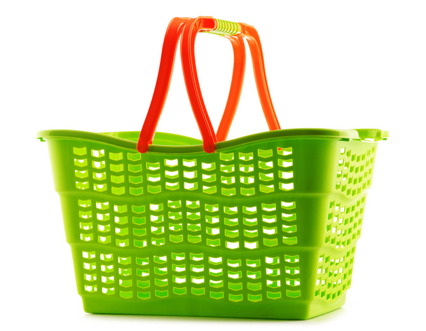 Empty plastic shopping basket isolated on white - Photo, Image