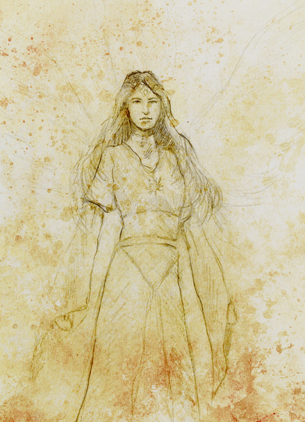 misztikus angyal nő gyönyörű történelmi ruha rajza. - Fotó, kép