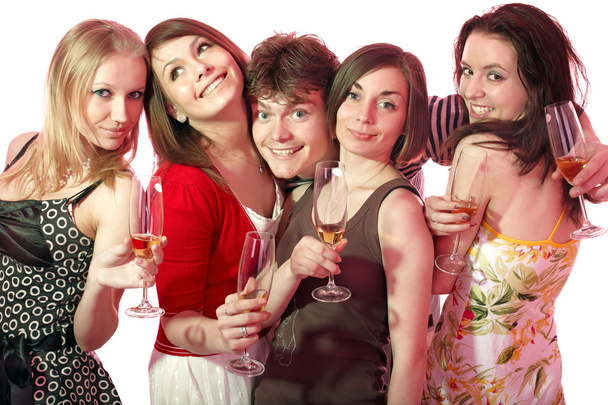 Група молодих п'яних шампанських
. - Фото, зображення