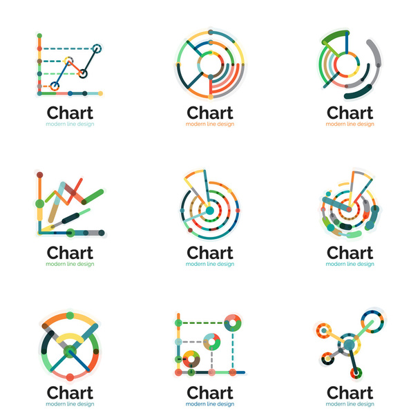 Набір логотипів тонкої лінії діаграми. Графічні піктограми сучасний барвистий плоский стиль
 - Вектор, зображення