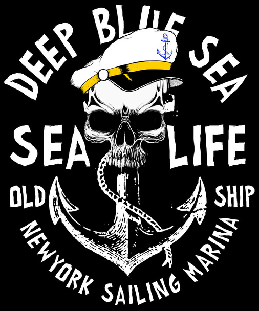 Ilustração vetorial de marinheiro crânio T-shirt Design Gráfico
 - Vetor, Imagem