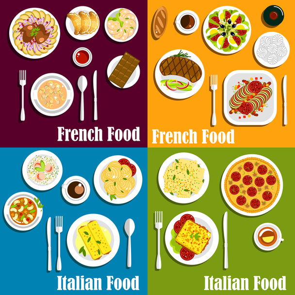 Ιταλία και Γαλλία πιάτα κουζίνας - Διάνυσμα, εικόνα