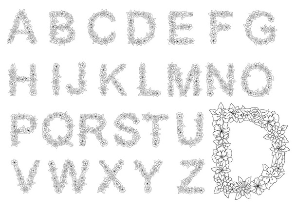 Retro floral romantic font letters - Vektor, Bild