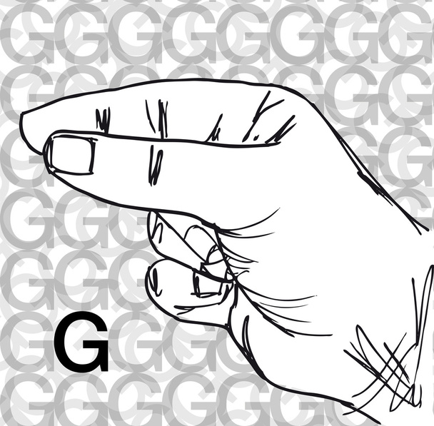 Bosquejo de los gestos de la mano del lenguaje de señas, letra G
. - Vector, imagen