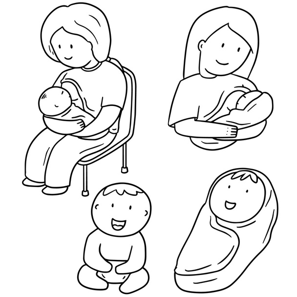 vetor conjunto de mãe e bebê amamentando
 - Vetor, Imagem