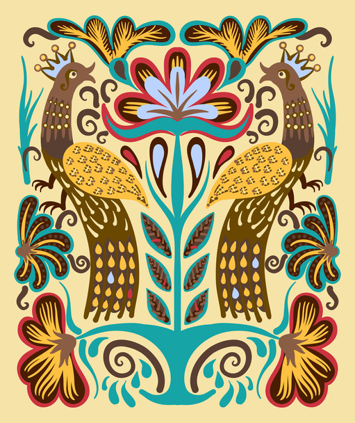 original ukrainian hand drawn ethnic decorative pattern with two - Vektori, kuva