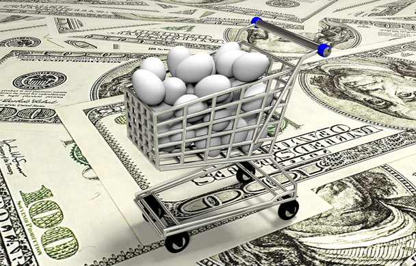Eggs in shopping cart, 3D illustration - Φωτογραφία, εικόνα