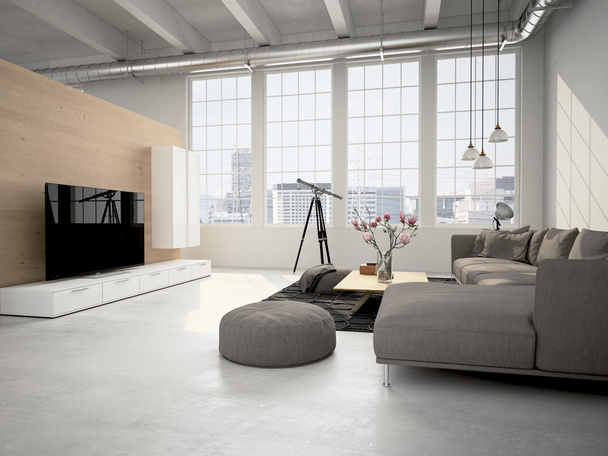 living room loft interior. 3d rendering - Foto, Imagem