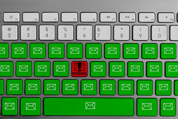 teclado do computador com botão de cor e phishing palavra  - Foto, Imagem