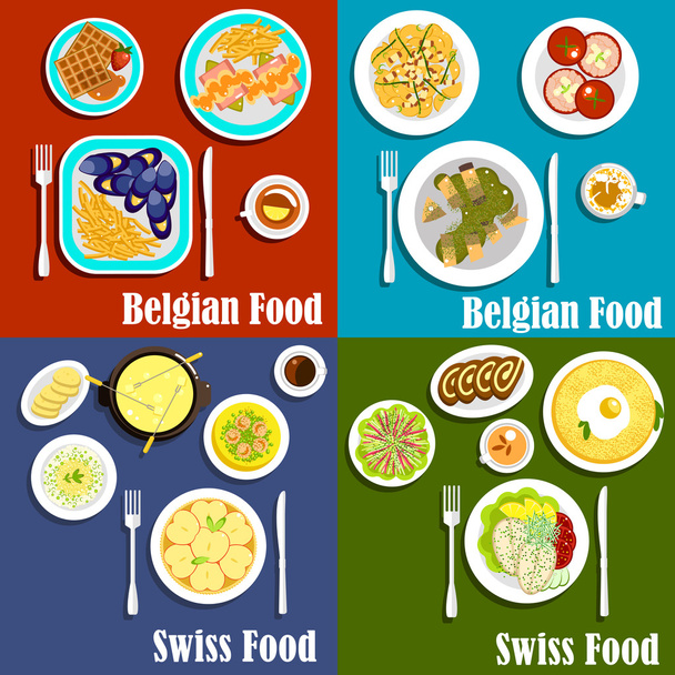 Страви швейцарської та бельгійської кухні - Вектор, зображення