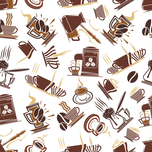 Brown seamless pattern of coffee drinks - Vector, Image