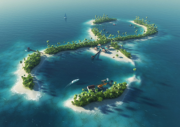 Raj tropikalny wyspa w formie znaku nieskończoności. nieskończona przyjemność - Zdjęcie, obraz