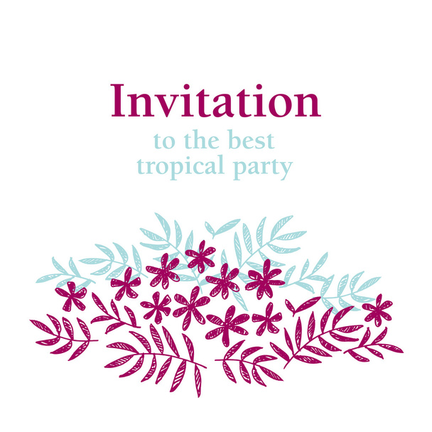 手描きの熱帯花の招待状のテンプレート - ベクター画像