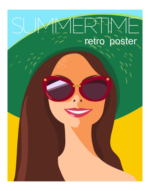 Woman with sunglasses, retro style. - Illustration - Vector, imagen