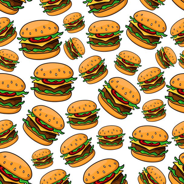 Seamless pattern with tasty cheeseburgers - Vector, afbeelding
