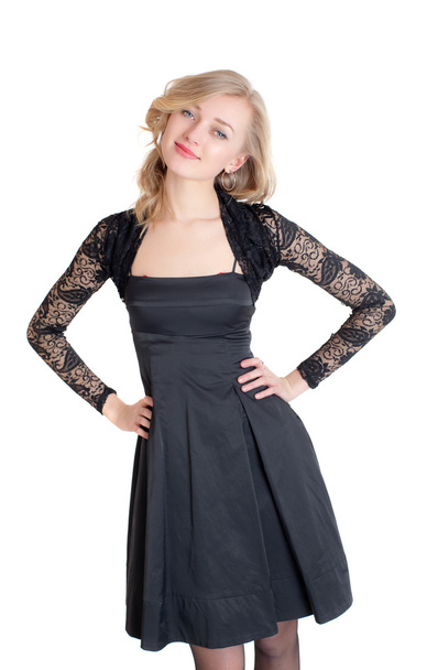 Blonde in a black dress - Фото, изображение