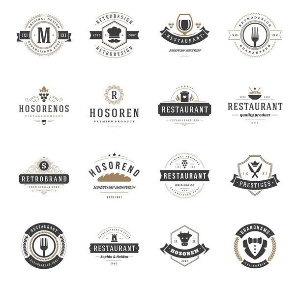 Vintage Restaurant Logos Design Templates Set. - Vector, Imagen