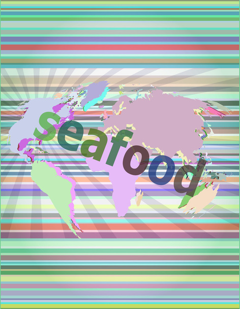 seafood word on a virtual digital background vector illustration - Вектор, зображення