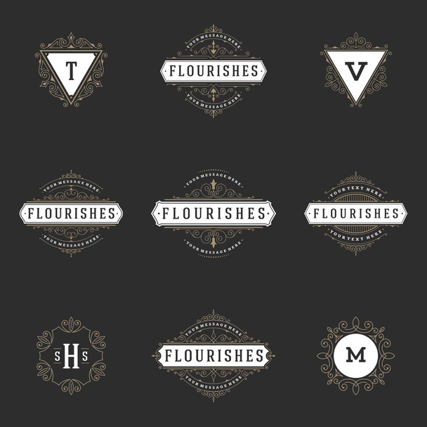 Royal Logos Design Templates Set, Flourish Calligraphic Elegant Ornament lines. - Вектор, зображення
