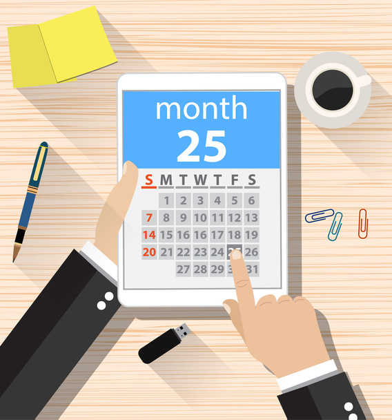 biznesmen klika na aplikację kalendarza dnia - Wektor, obraz