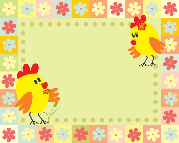 Frame with two little chicken - Vector, Imagen