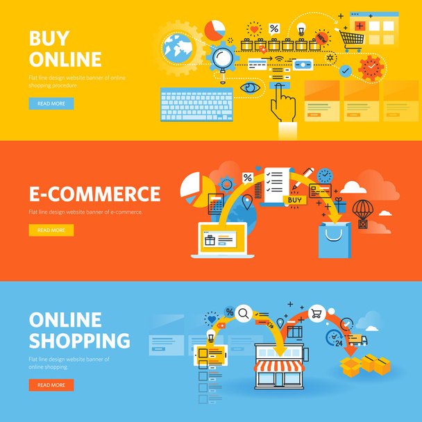 Satz von flachen Design-Web-Bannern für Online-Shopping, E-Commerce, Bestellvorgang - Vektor, Bild