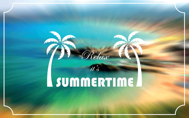 Onscherpe achtergrond strand site, zoom blur, zomer, palmen boom, vector illustratie. - Vector, afbeelding