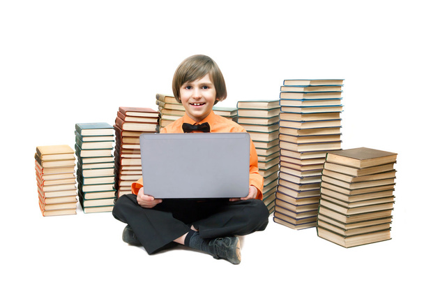 smart boy with laptop - Foto, afbeelding