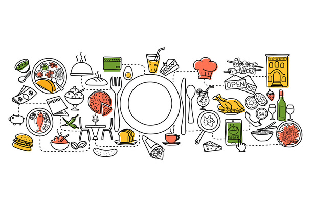 Flat line art design of Food and Drink concept - Wektor, obraz
