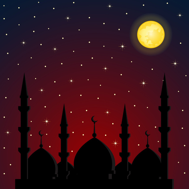 Fondo nocturno con silueta de mezquita
 - Vector, Imagen