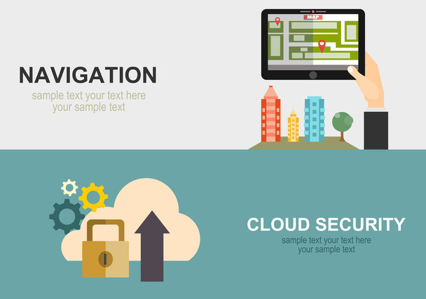 Flat design navigation and cloud security concepts  - Vector, Image