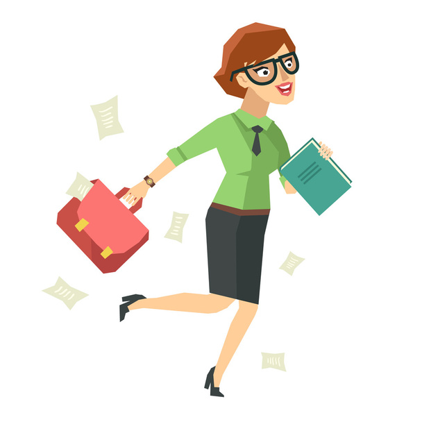 Businesswoman running in a hurry - Vector, Image