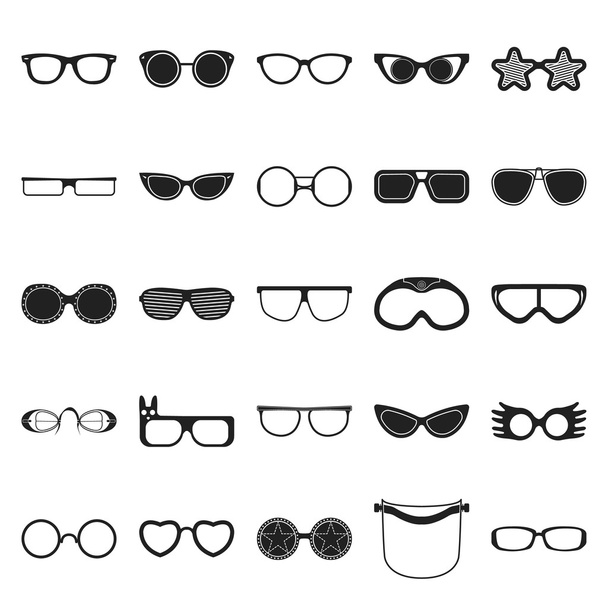 Γυαλιά 25 μαύρο απλά εικονίδια για web - Διάνυσμα, εικόνα