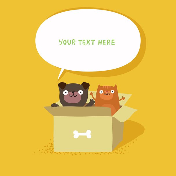 gato y perro sentados en una caja de cartón
 - Vector, imagen