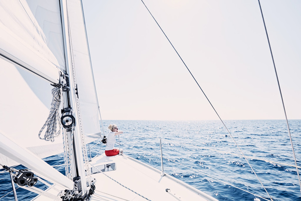Girl on sailboat - Photo, Image