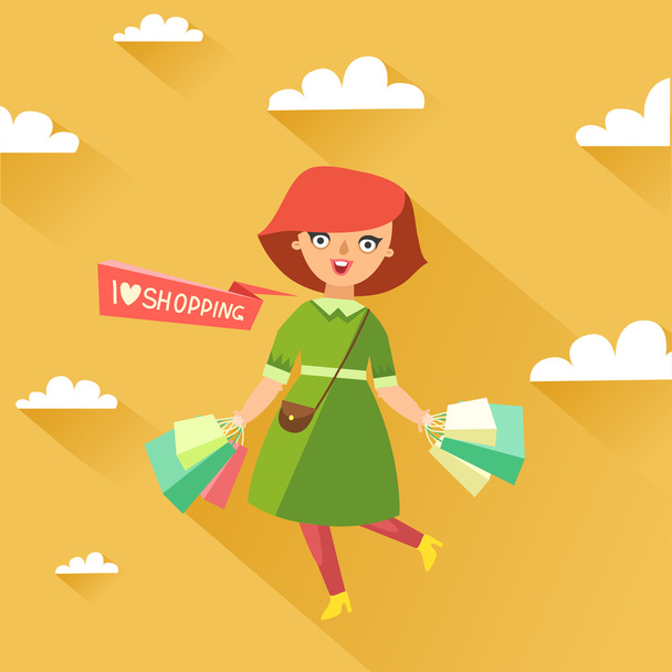  girl holding shopping bags - Vector, Image