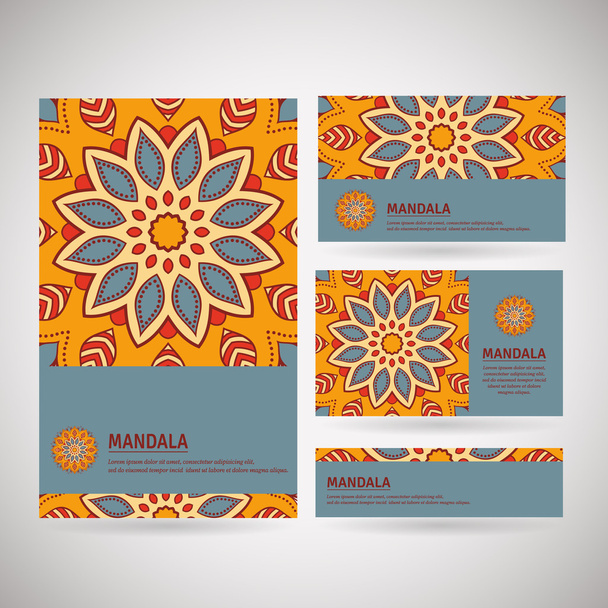 Set of ornamental business cards with flower mandala - ベクター画像