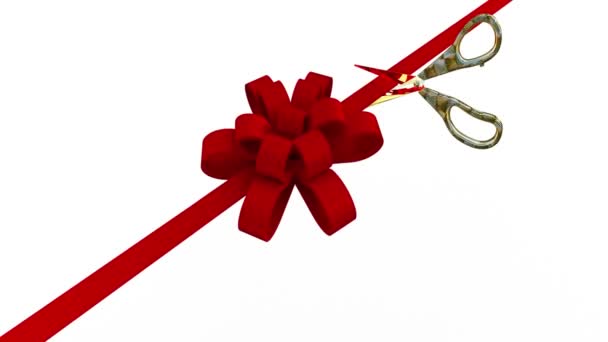 Grand Opening with a scissors, a red ribbon, ballons. 3d - Footage, Video