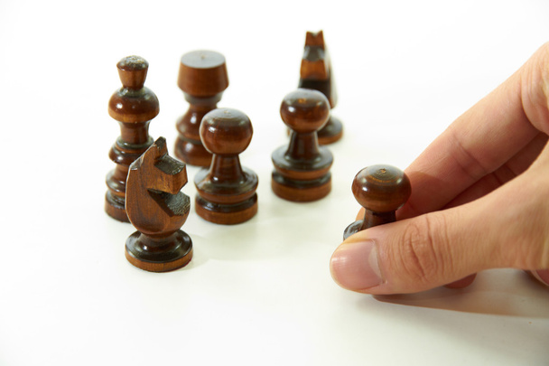 Шахові фігури і праву руку - Фото, зображення