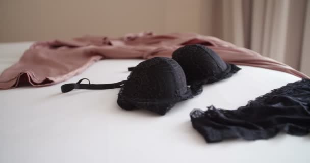 sexy black underwear on bed  - Footage, Video