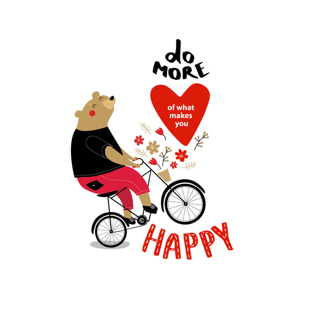 Bear on a bicycle - Do more Happy   - Vector, Image