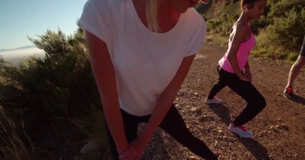 urheilijat tekevät hamstring venytys liikuntaa ulkopuolella
 - Materiaali, video