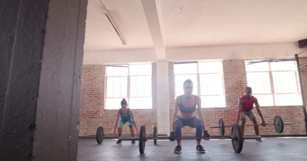 αθλητές σε crossfit κλάση κατάρτισης στο γυμναστήριο - Πλάνα, βίντεο