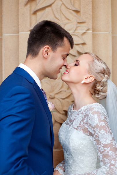 Ο γαμπρός φιλιά στη νύφη τρυφερά - Φωτογραφία, εικόνα
