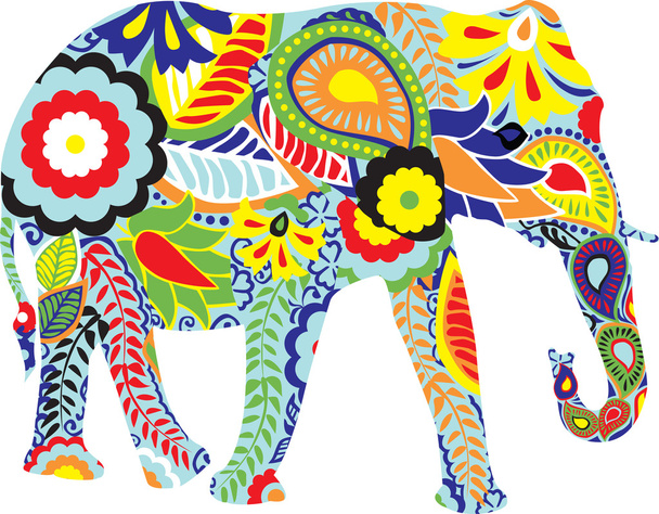 Silueta de un elefante con diseños indios
 - Vector, imagen