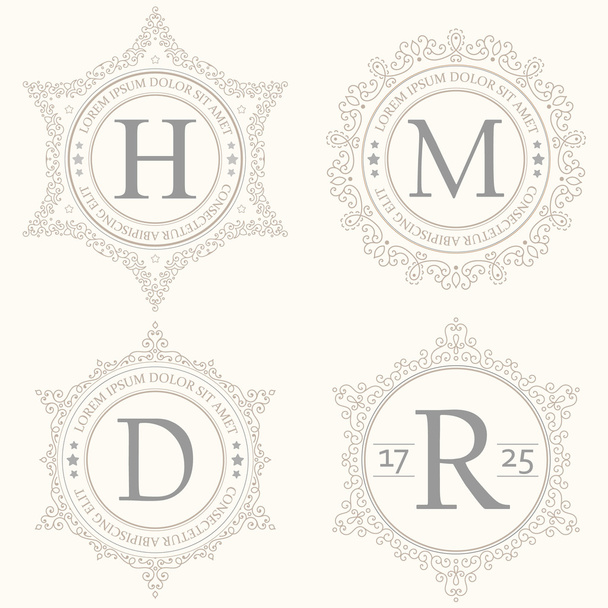 Set of floral design templates. Calligraphic elegant ornament lines, vintage feminine style. - Vetor, Imagem