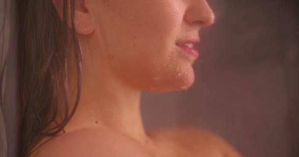 Showering and enjoying woman in bathroom - Footage, Video
