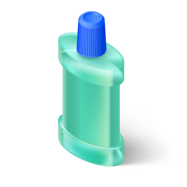 Aquamarin Isometric Bottle of Mouthwash. Illustration on White - Διάνυσμα, εικόνα