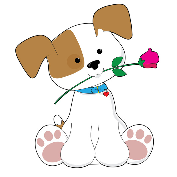 Cute Puppy with Rose - Διάνυσμα, εικόνα